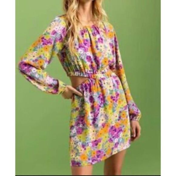 SANCTUARY - 🎉HPx2🎉 NWT - L XL Chiffon Floral Blouson Sleeve Cut-Out Mini Dress - Picture 9 of 16
